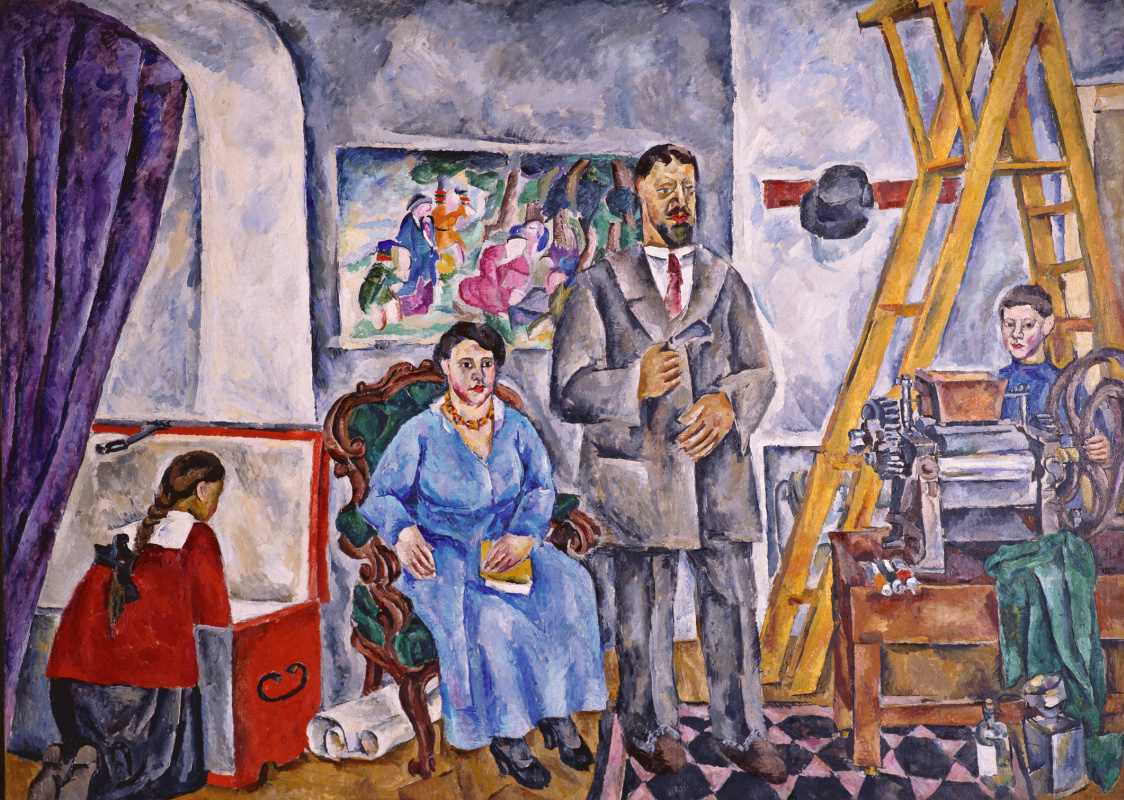 Petr Petrovich Konchalovsky. Familienbild in der Werkstatt