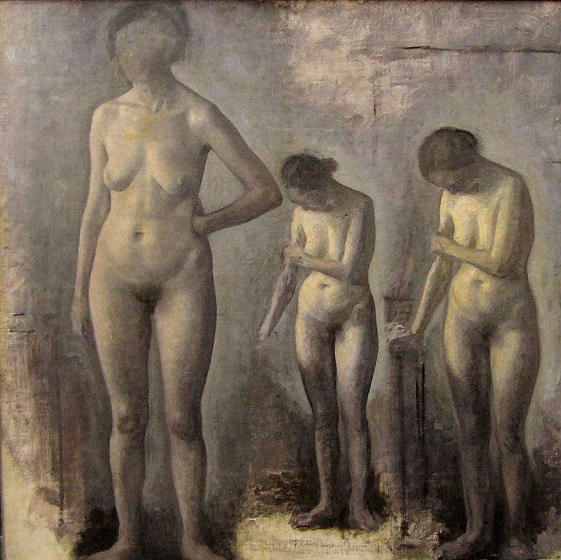 Vilhelm Hammershøi. Three nude models in the studio