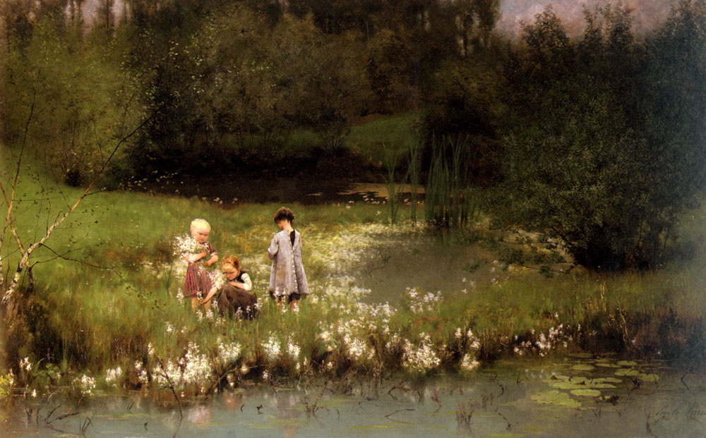 Emil Klaus. Children pick flowers