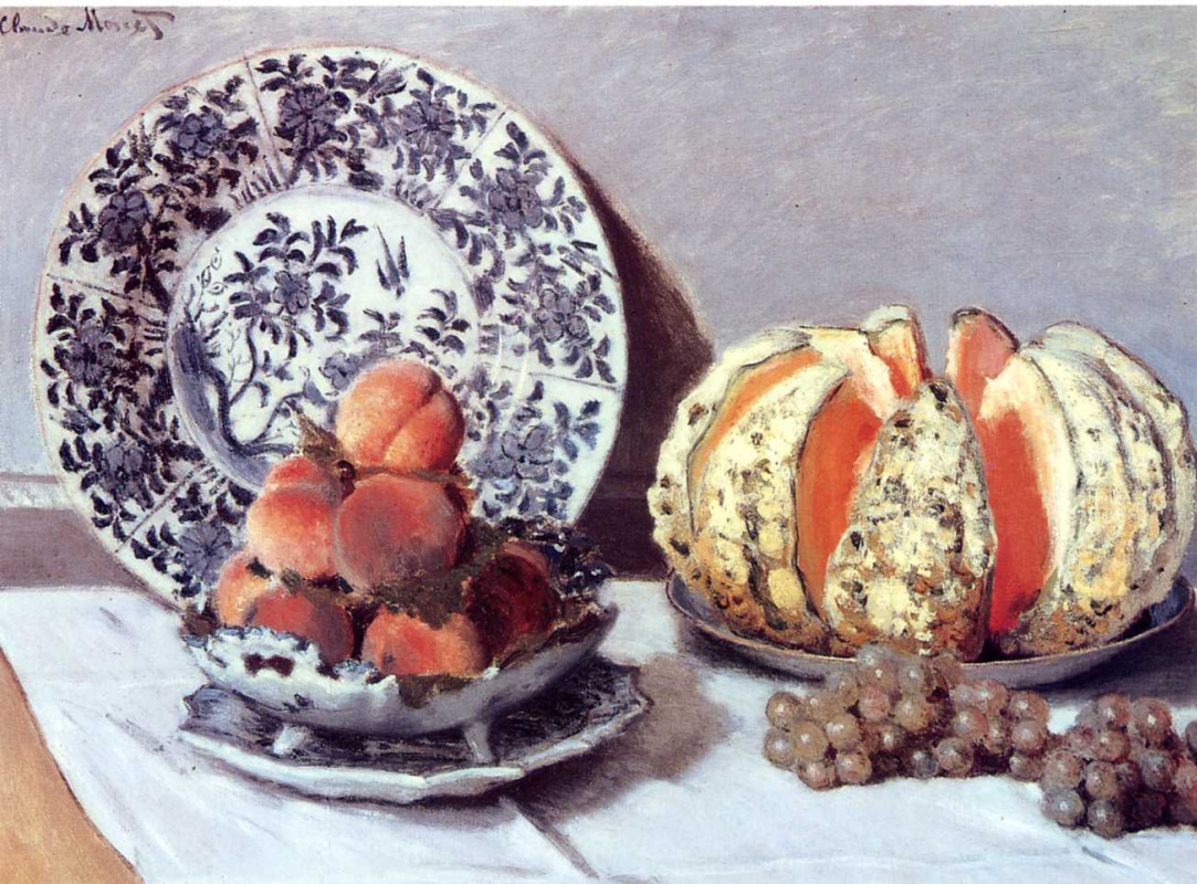 Claude Monet. Still life with pumpkin, peaches and grapes