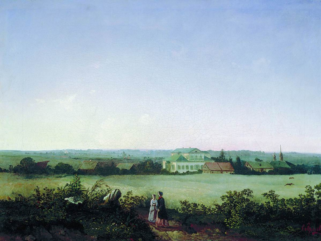 Alexey The Kondratyevich Savrasov. View near Moscow with the manor and two female figures (the Estate of I. D. Luzhin near the station of Blachernae)