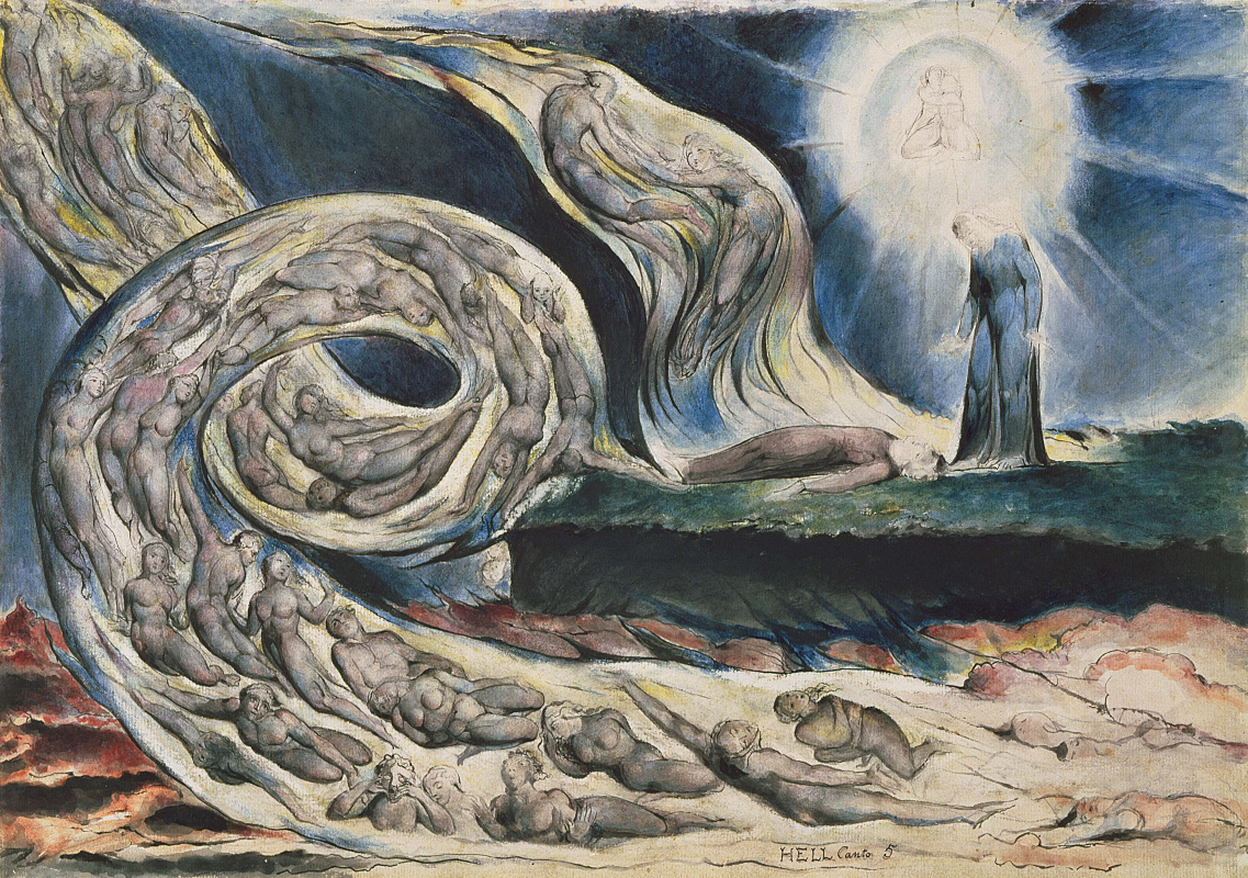 William Blake. Circle of lust: Francesca da Rimini. Illustrations for "the divine Comedy"