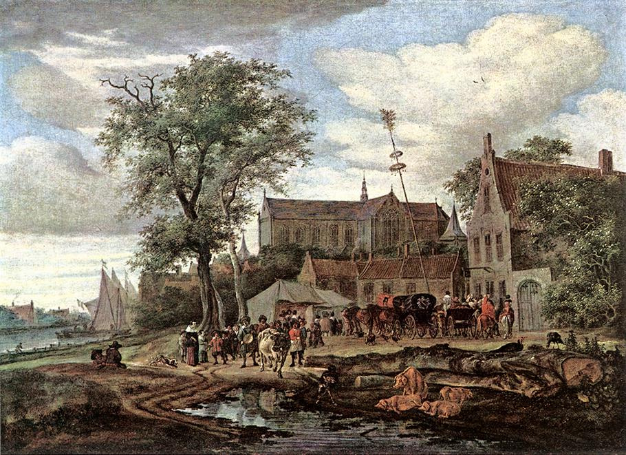 Salomon Jacobs van Ruisdal. Tavern with may tree