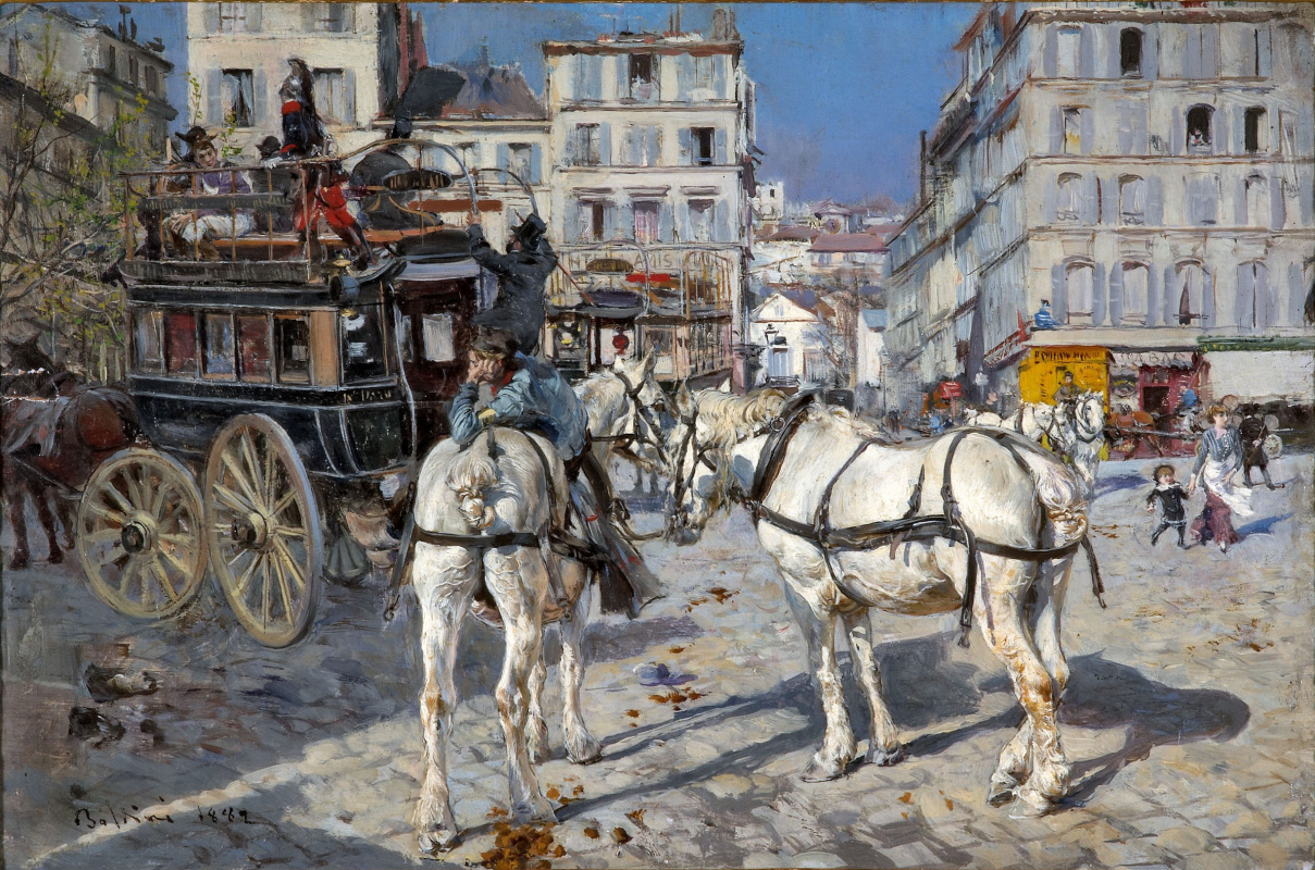 Giovanni Boldini. Omnibus at Place Pigalle in Paris