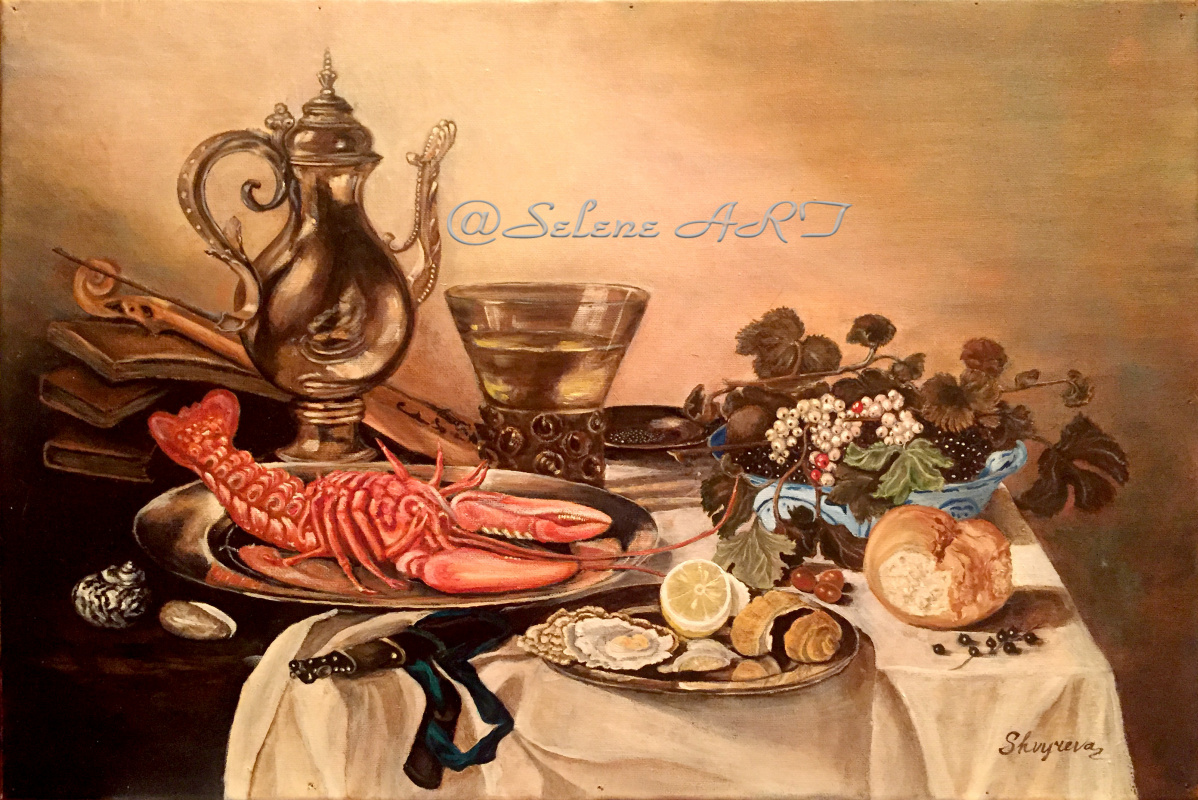 Elena Sh. La reproduction de la nature morte "a Table avec le pichet et de homard"