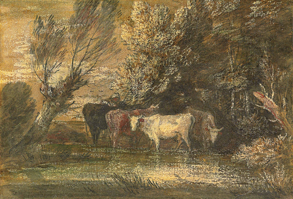 Thomas Gainsborough. Landscape with cows at a watering place