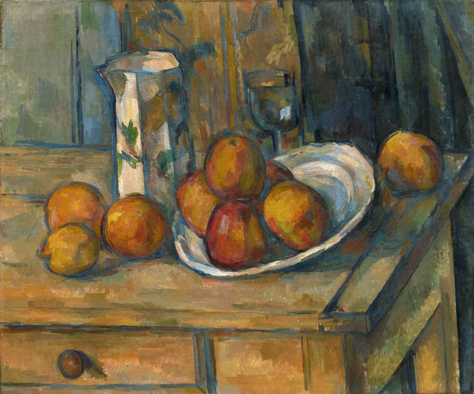 Paul Cezanne. Nature morte, pot à lait et fruits