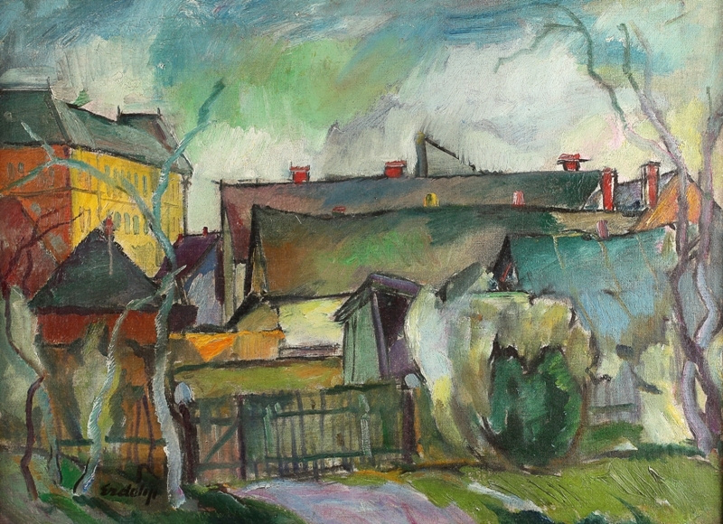 Adalbert Mikhailovich Erdeli. Landscape with houses