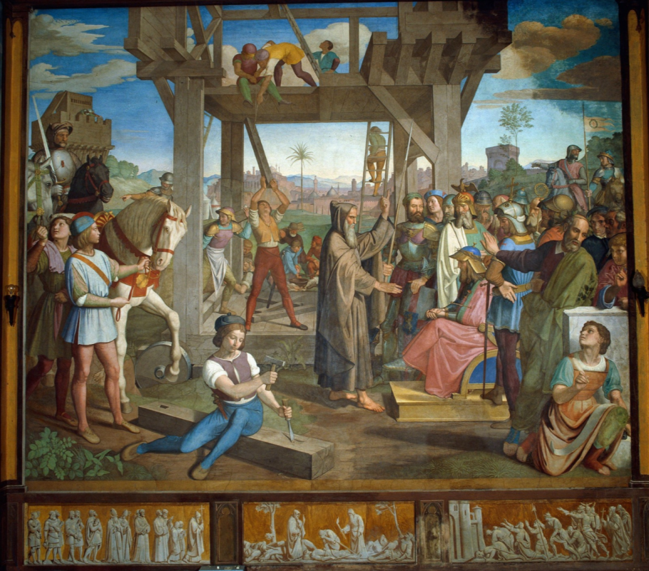 Johann Friedrich Overbeck. Frescoes of Villa Massimo, Tasso Hall - Peter Amiens appoints Godfrey of Bouillon as leader of the Christian army preparing to attack Jerusalem.