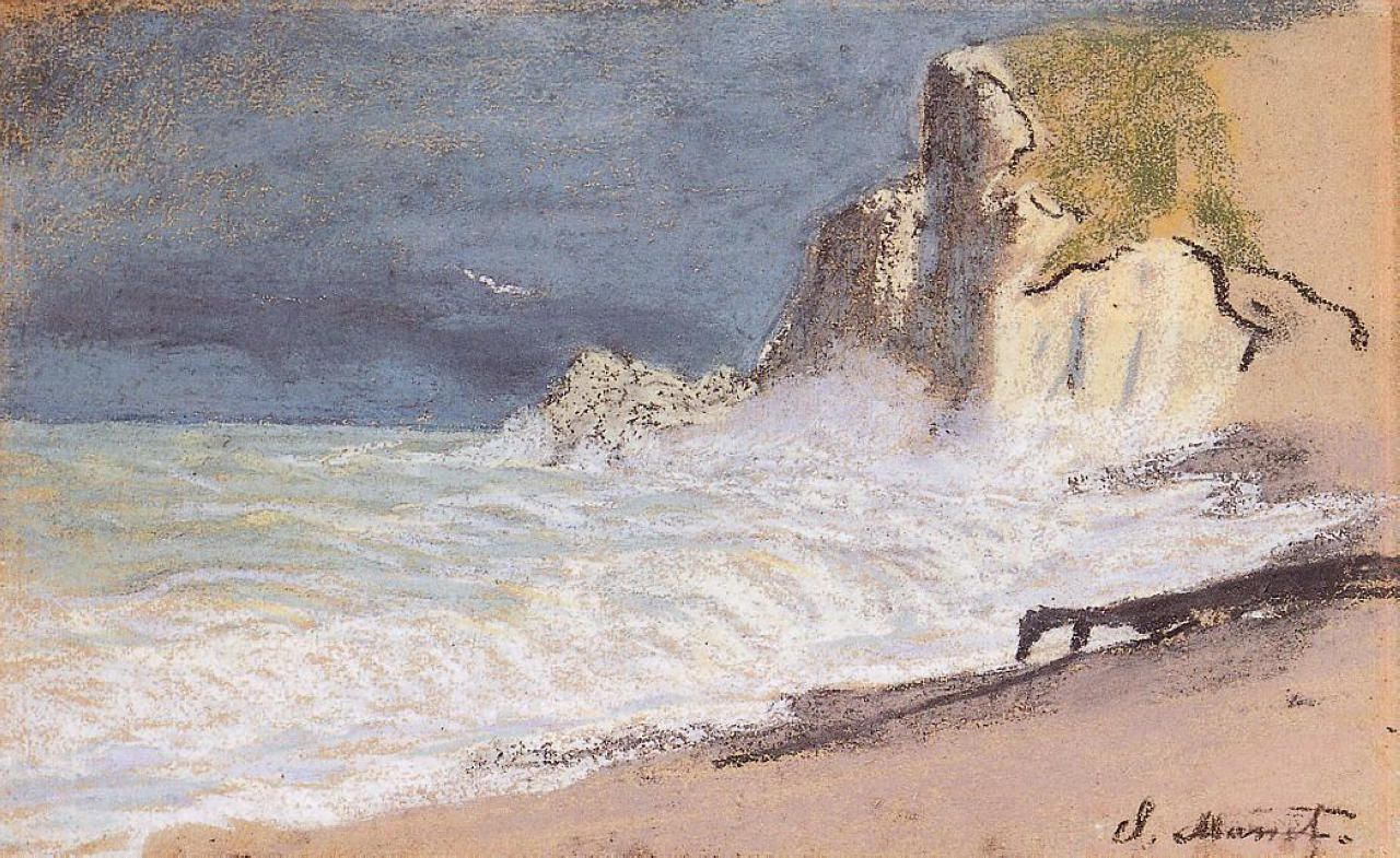 Claude Monet. Manneport, Etretat. Between the cliffs. Storm