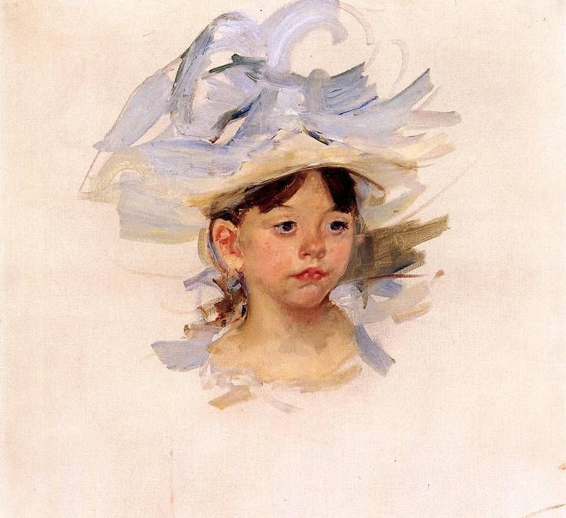 Mary Cassatt. Drawing with Ellen in a big blue hat