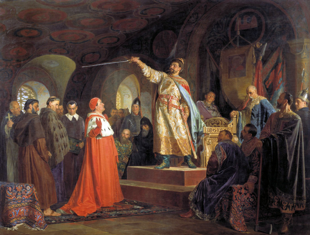 Nikolai Vasilyevich Nevrev. Roman Galitsky receives ambassadors of Pope Innocent III. 1875
