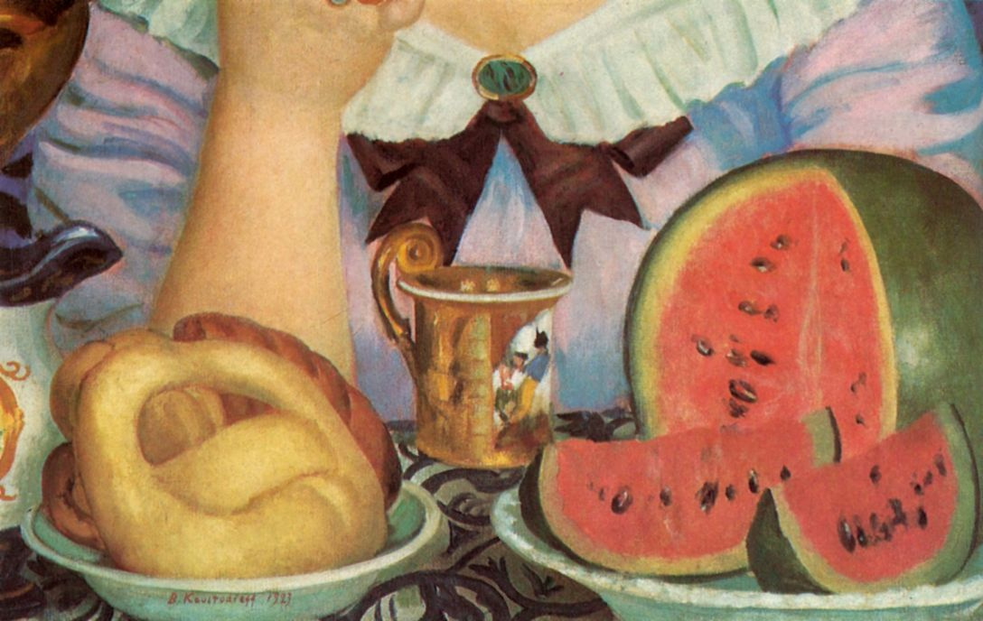 Boris Kustodiev. The merchant's wife drinking tea. Fragment