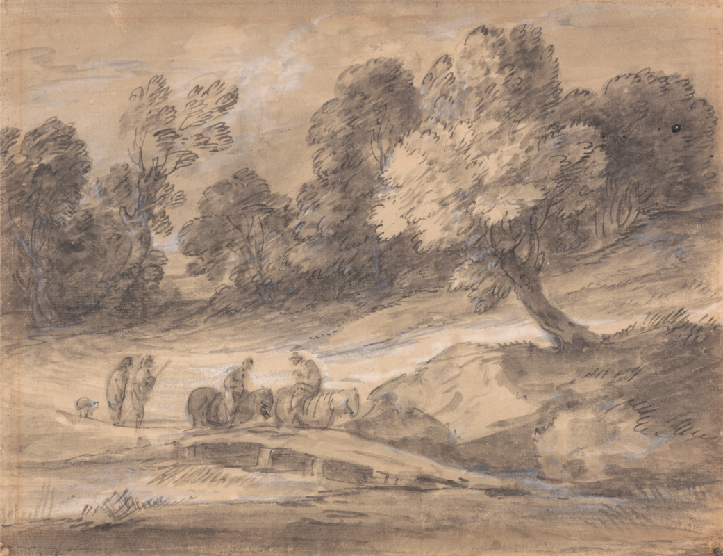 Thomas Gainsborough. Forest landscape with figures on horseback crossing a bridge