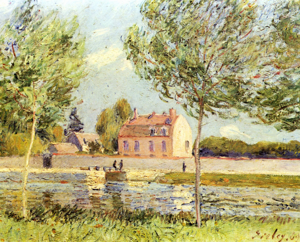 Alfred Sisley. Houses along the river Loing