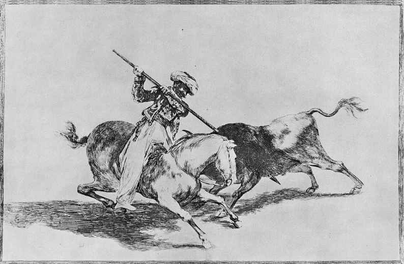 Francisco Goya. A series of "Tauromachia", sheet 5: who Settled in Spain, the Moors took over this method of hunting, despite the injunctions in the Quran