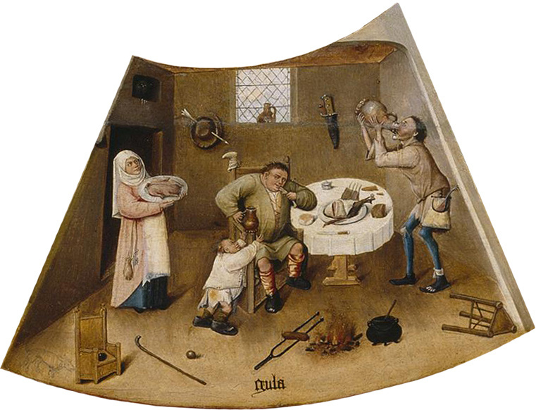 Hieronymus Bosch. Gluttony. The seven deadly sins and the Four last things. Fragment