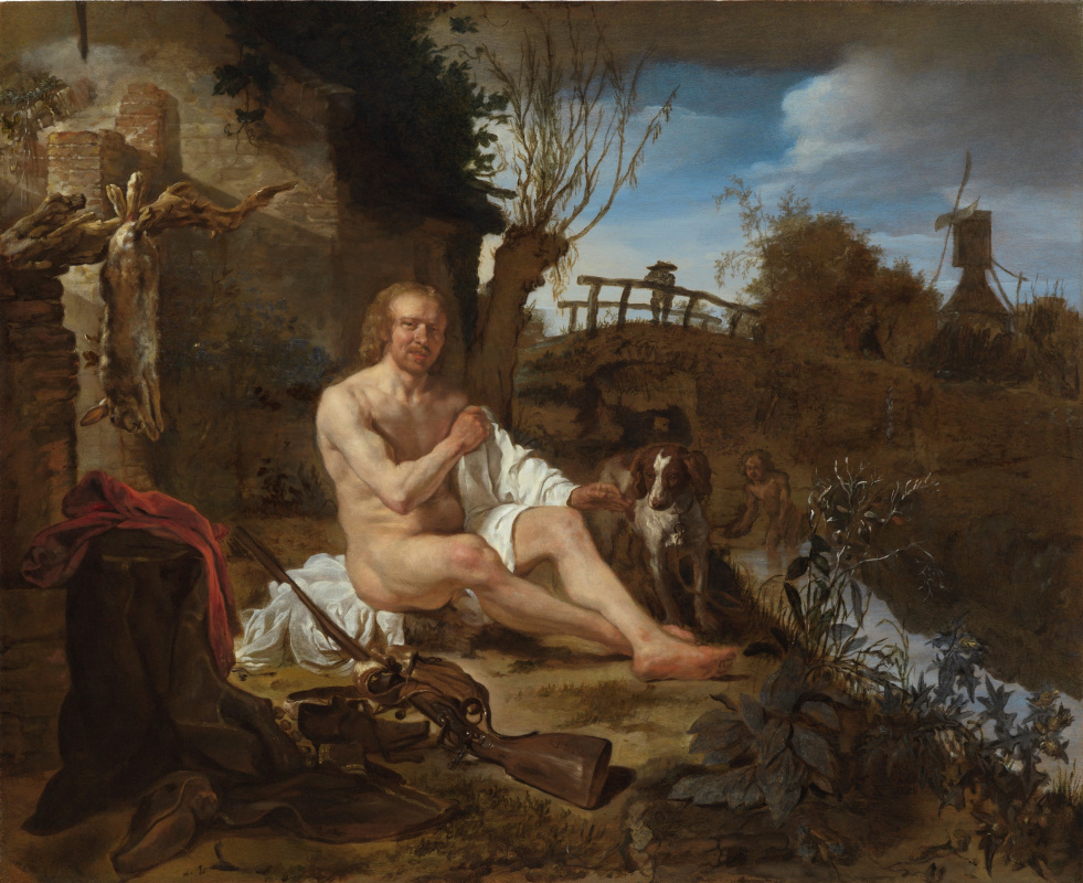 Gabriël Metsu. A Hunter Getting Dressed after Bathing