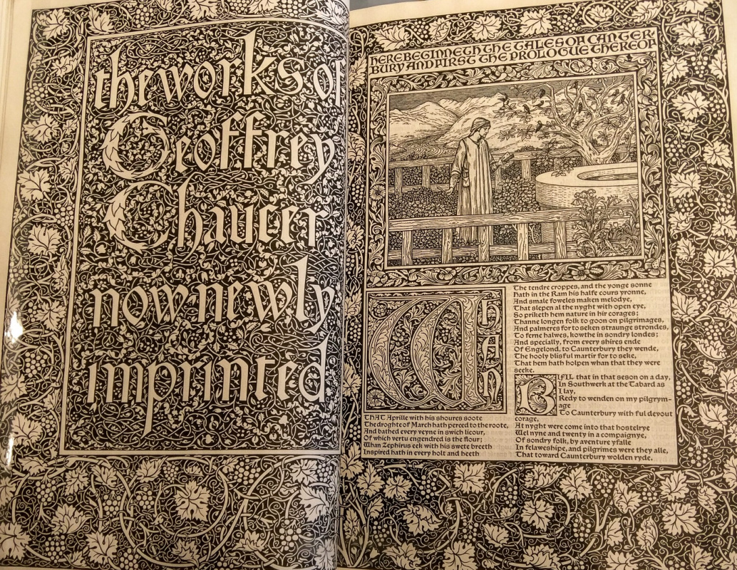 Уильям Моррис. Kelmscott-Presse. Design für die Sammlung von Jeffrey Chaucer