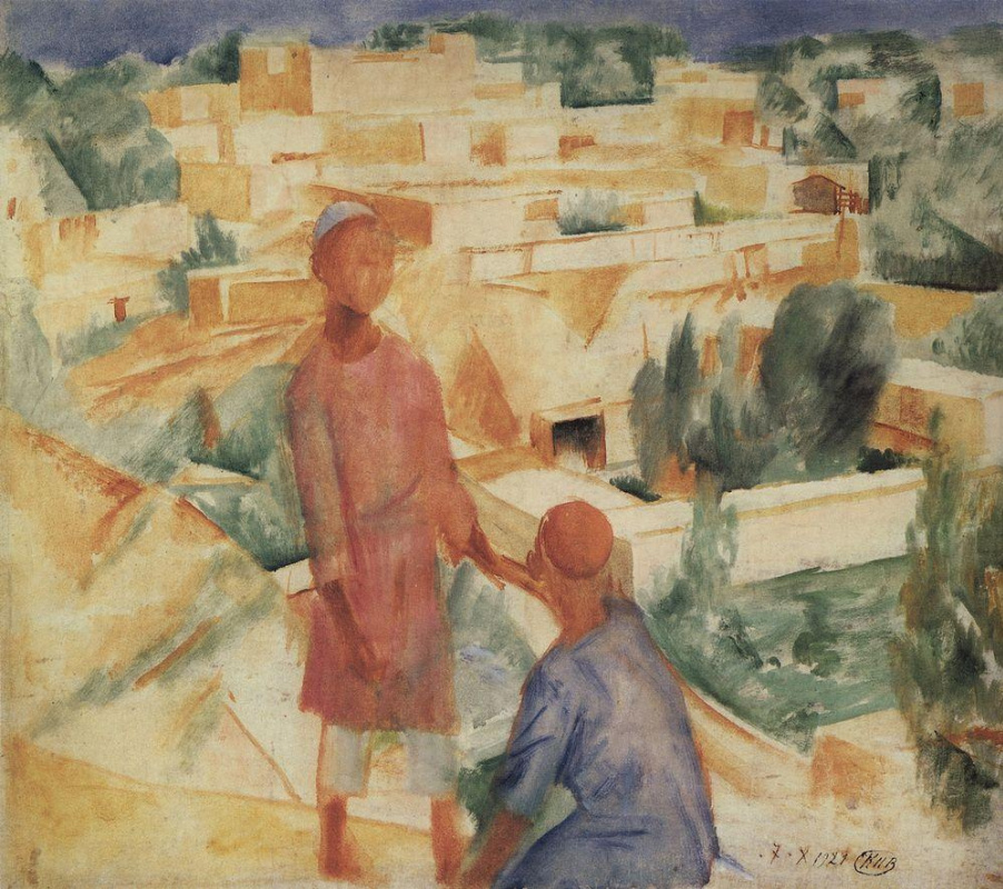 Kuzma Sergeevich Petrov-Vodkin. Boys on the city background