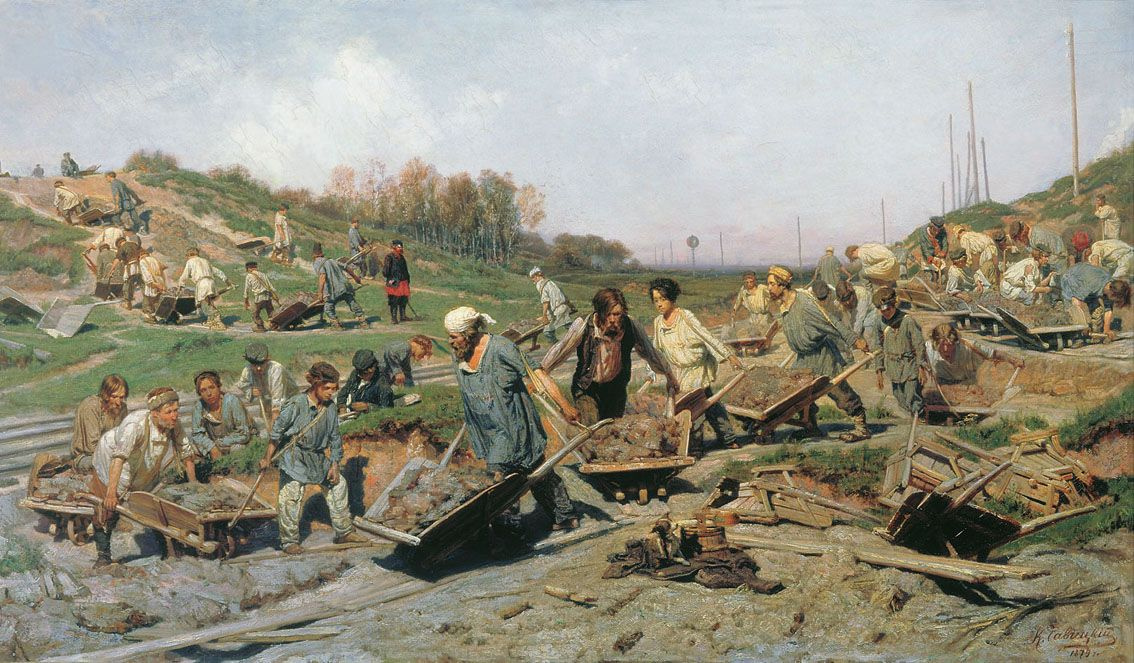 Konstantin Apollonovich Savitsky. Lavori di riparazione sulla ferrovia