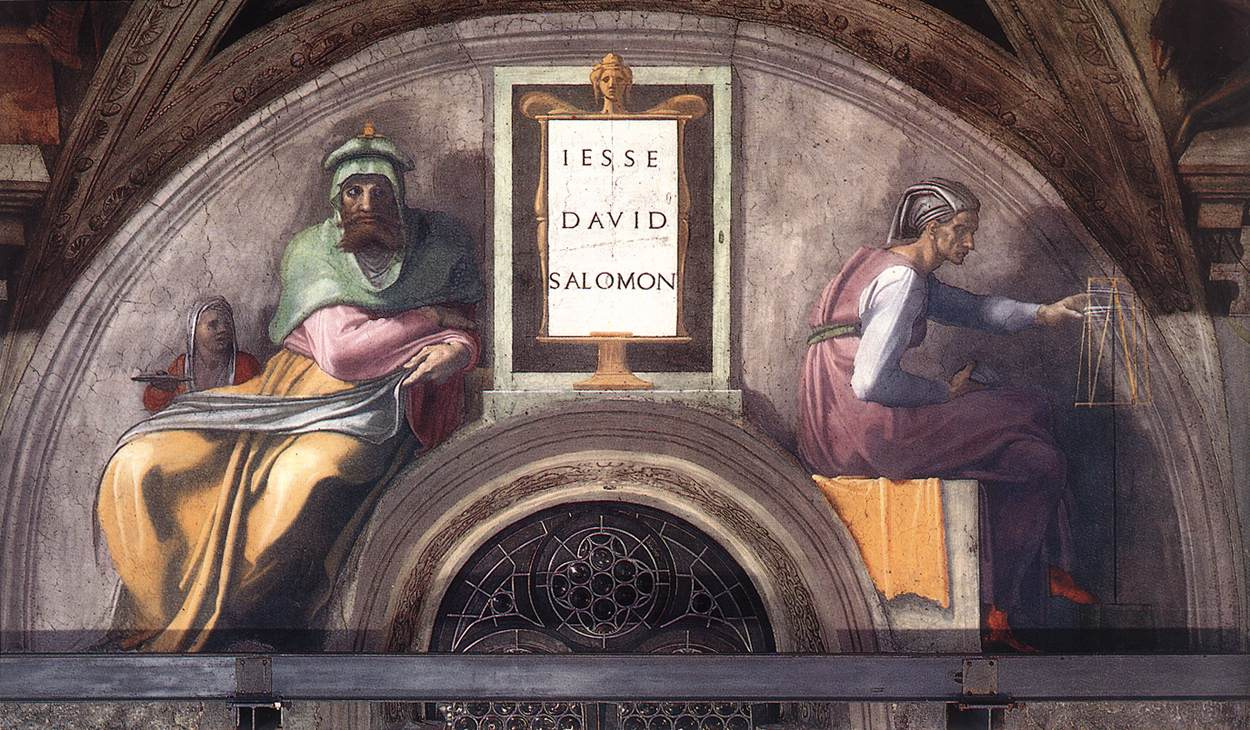 Michelangelo Buonarroti. The lunette of the Sistine chapel. Jesse, David, Solomon