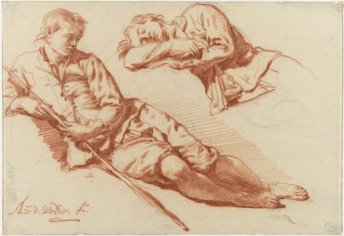 Adrian van de Velde. Two sketches of a resting shepherd