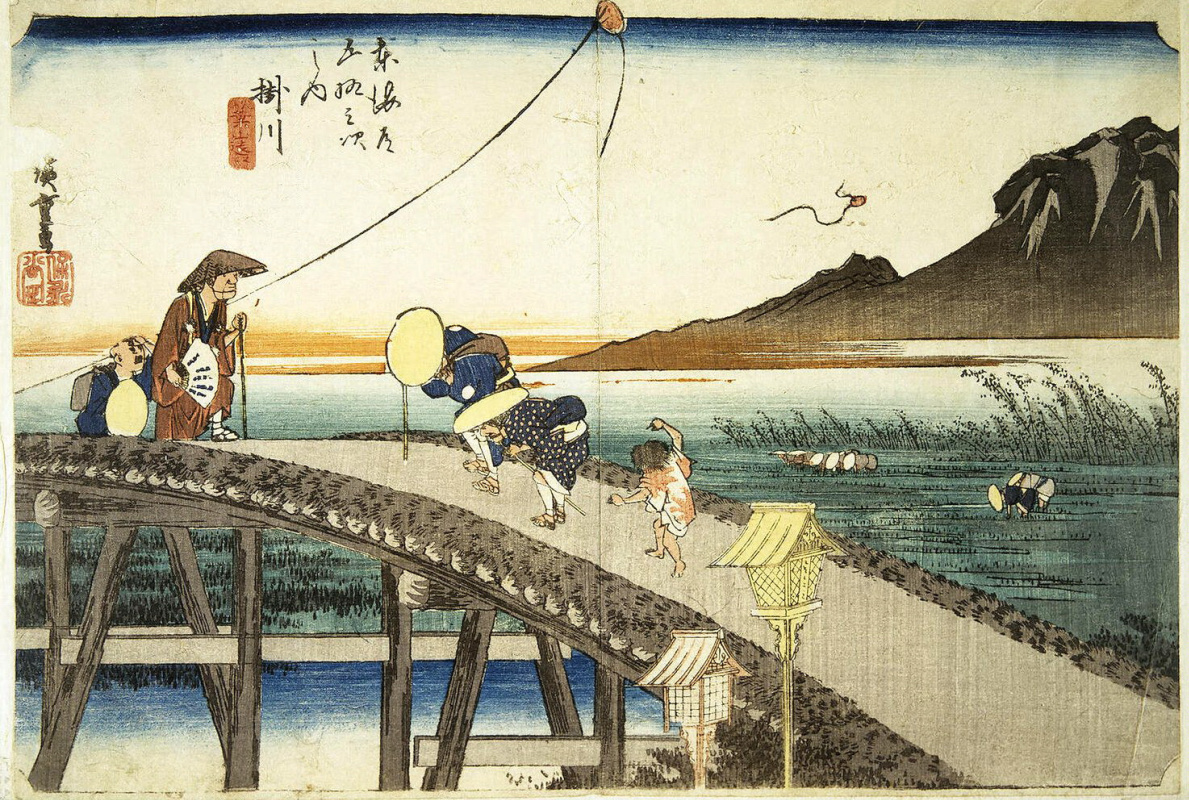 Utagawa Hiroshige. Kakegawa, view from afar on a mountain Akiba. The series "53 stations of the Tokaido". Station 26 - Kakegawa