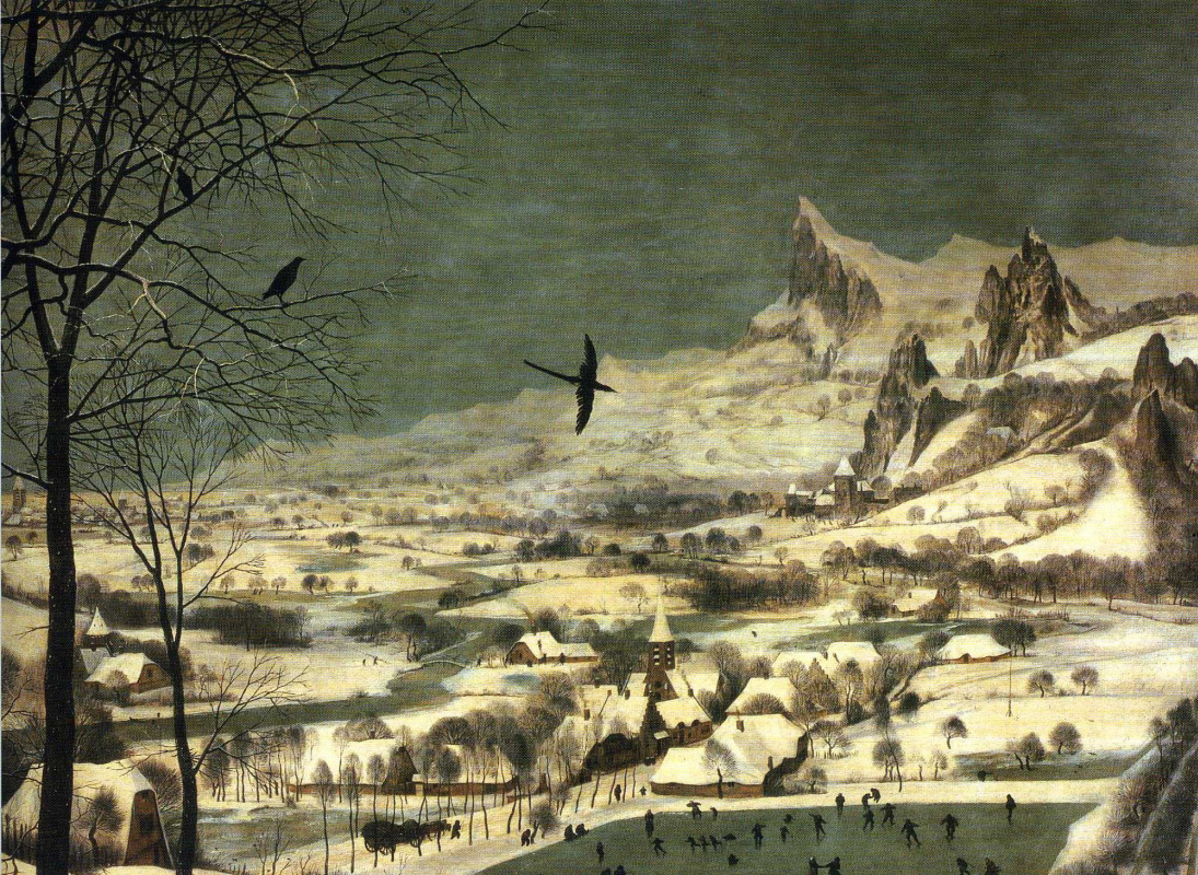 Pieter Bruegel The Elder. Hunters in the snow. Fragment 5. Black Raven