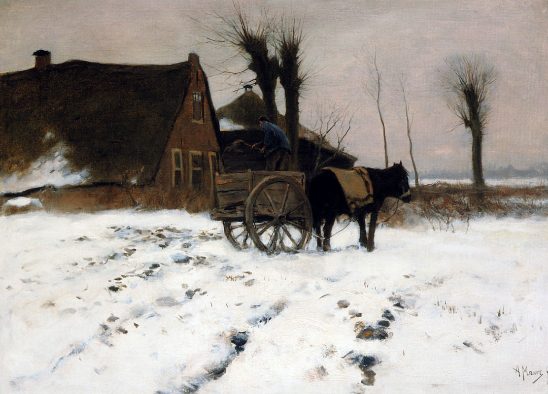 Anton Maouve. Farm in winter