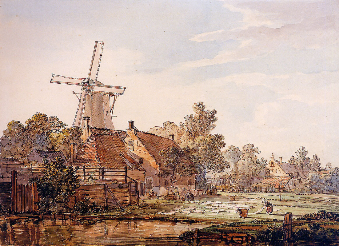 Abraham van Stryj. Village view with windmill