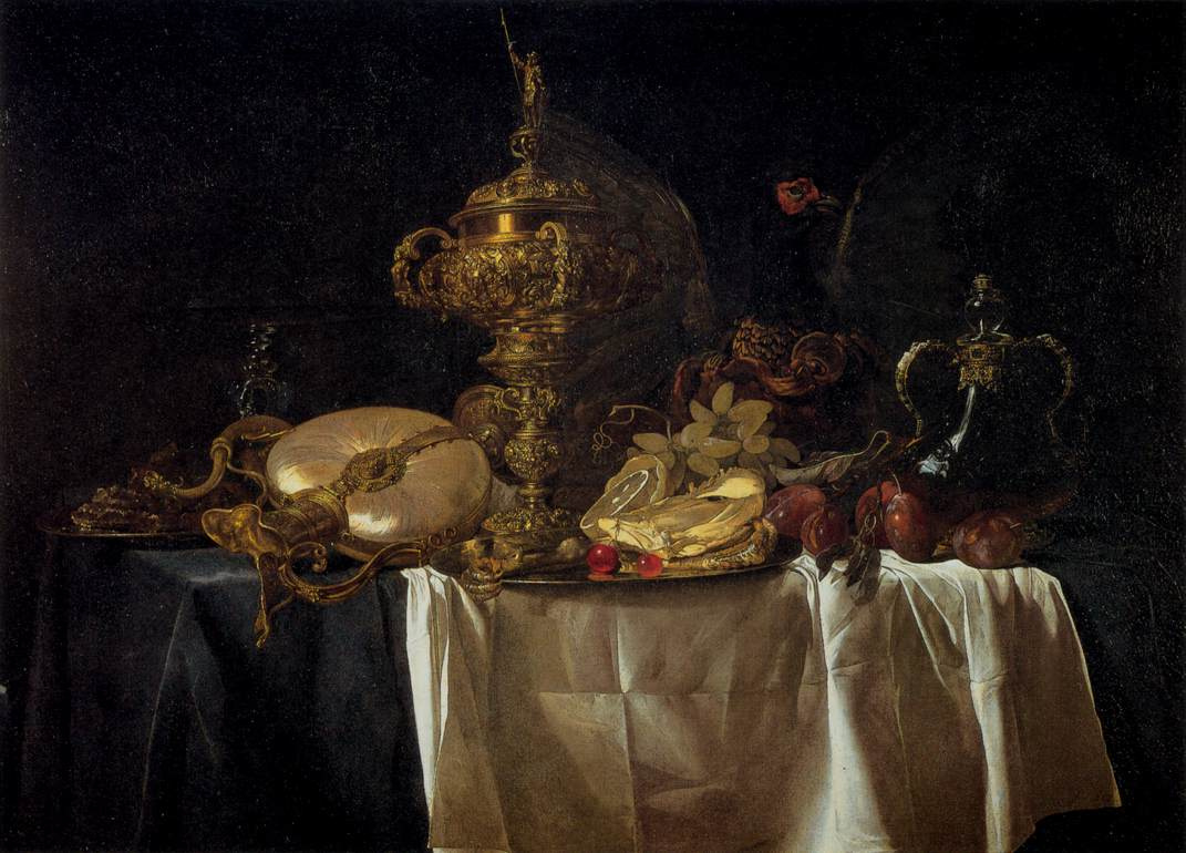 Willem van Aelst. Still life of utensils and fruit