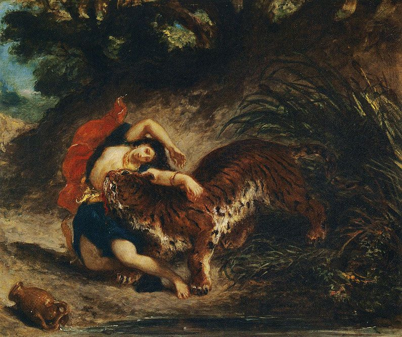 Eugene Delacroix. Tiger attacking a young woman