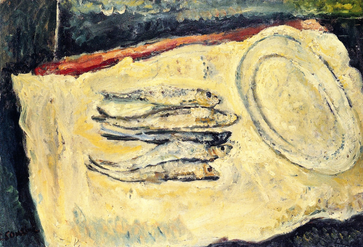 Chaim Soutine. Still life with herrings and oval plate