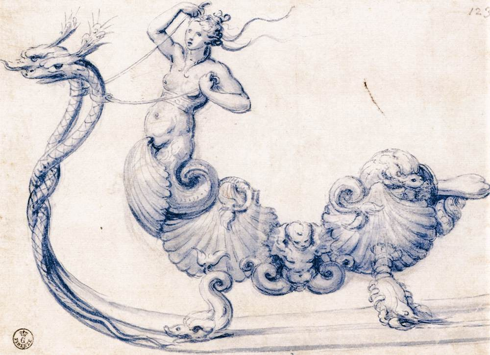 Giuseppe Arcimboldo. Sleigh with a figure of a siren. Sketch