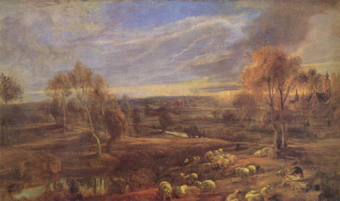 Peter Paul Rubens. Evening landscape with shepherd and flock