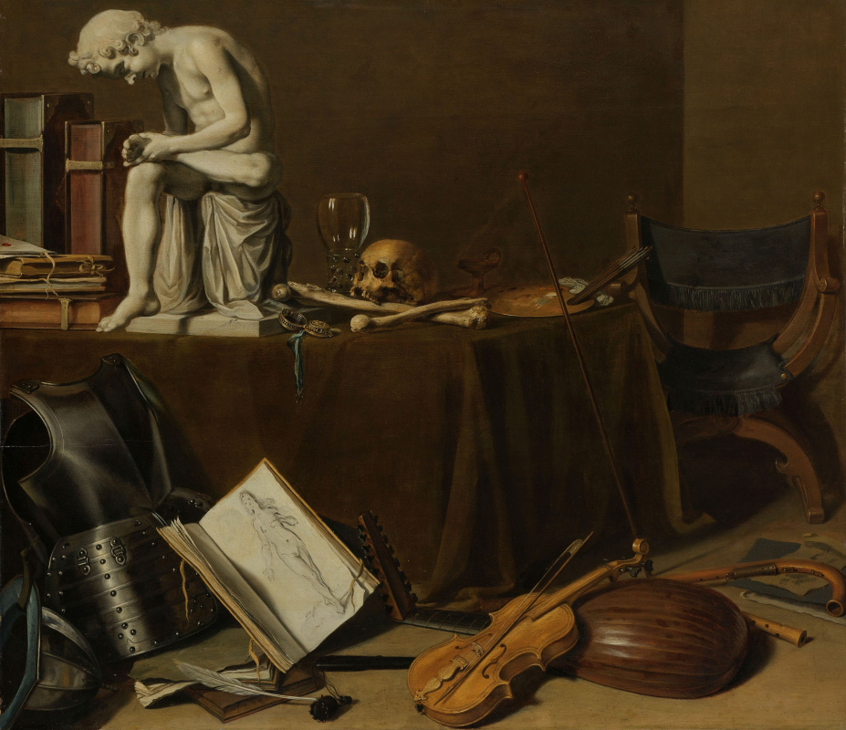 Still life with boy with thorn. Vanitas