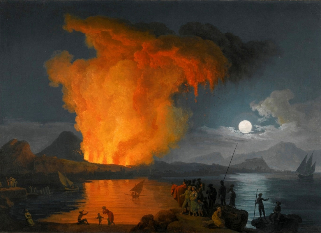 Pierre-Jacques Woller. The eruption of mount Vesuvius in the moonlight.