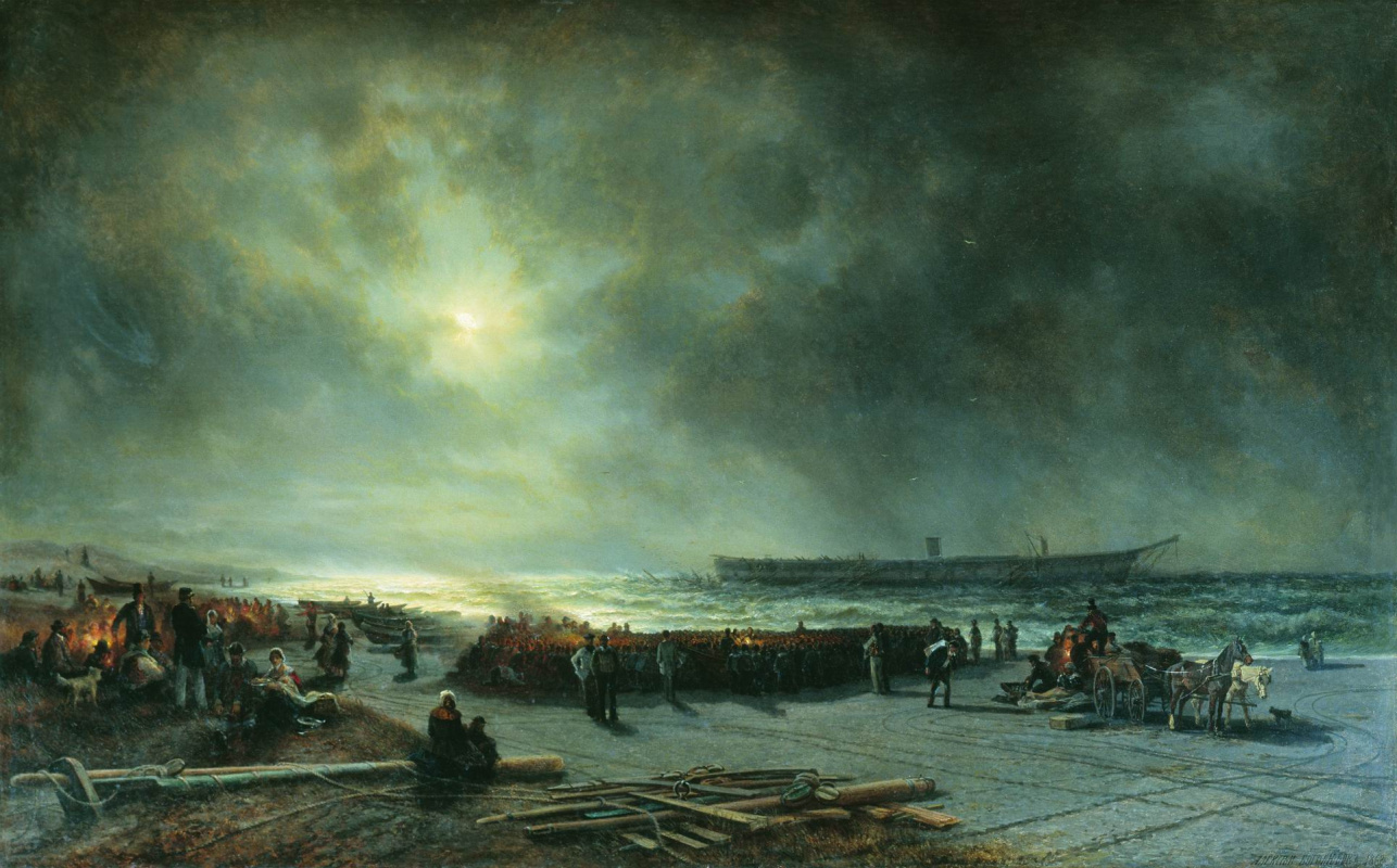 Alexey Petrovich Bogolyubov. The death of the frigate "Alexander Nevsky" (View at night). 1868