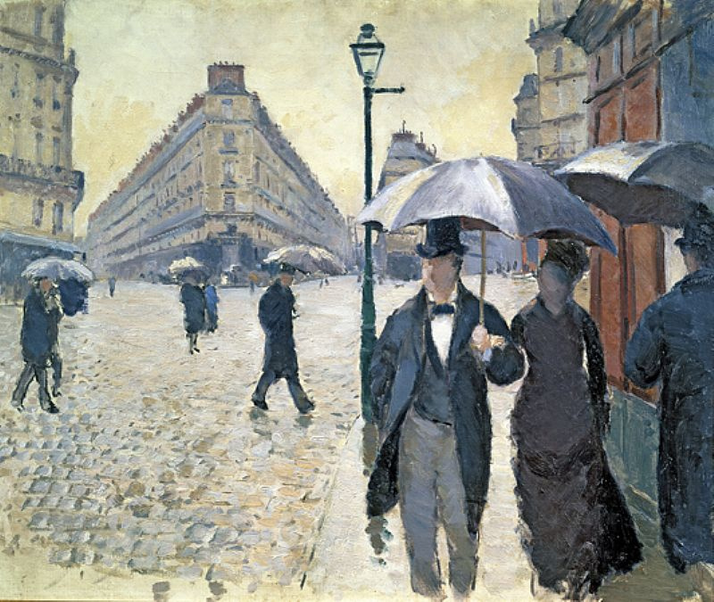 雨中的巴黎街头油画图片