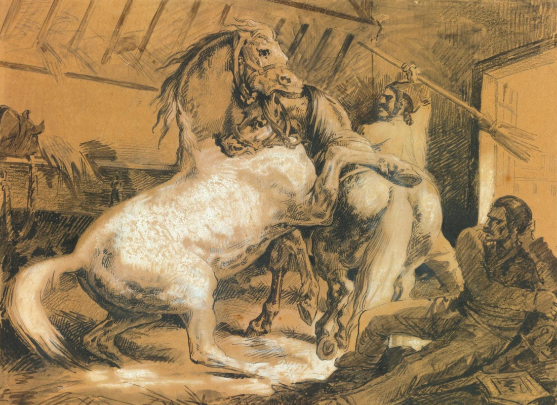 Théodore Géricault. Horses fight in the stall
