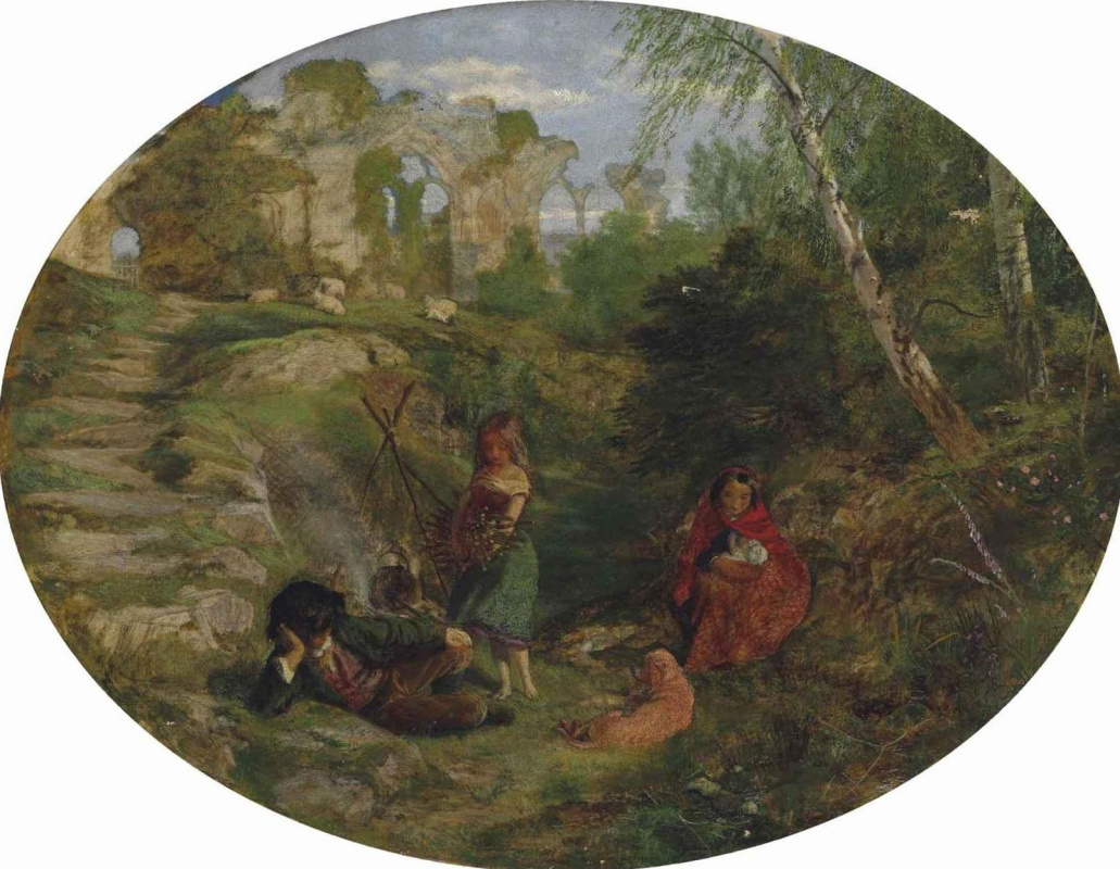 Arthur Hughes. Gypsies (oval)