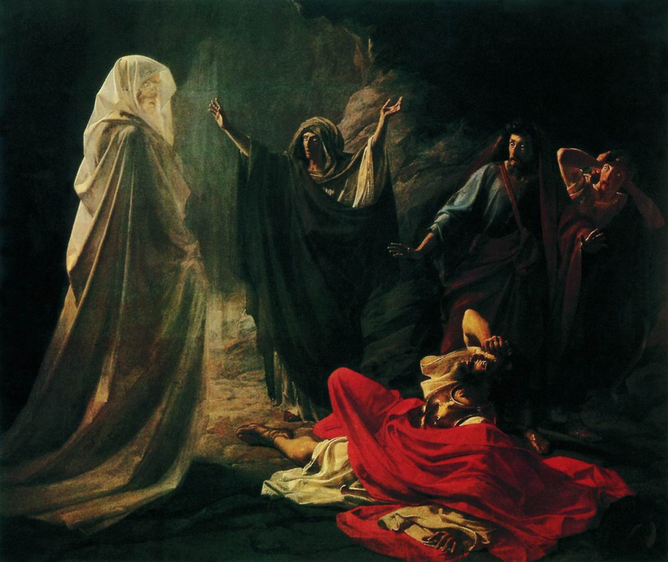 Nikolai Nikolaevich Ge. Endor the magician causes the shadow of Samuel (Saul at Endor witch)