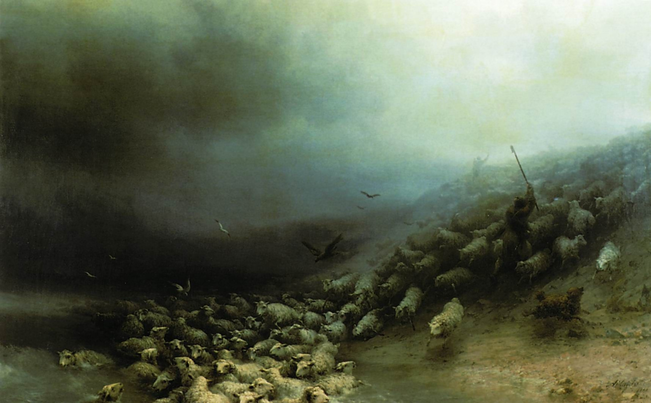 Ivan Aivazovsky. Flock of sheep in a storm