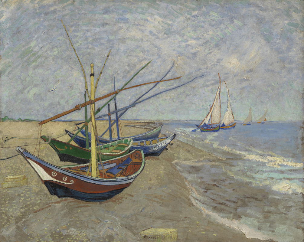 Vincent van Gogh. Fishing boats on the beach at Saintes Marie de La Mer