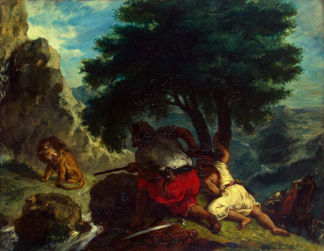 Eugene Delacroix. Hunting of lions in Morocco