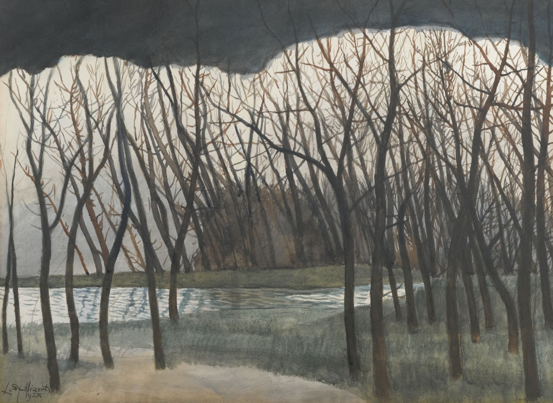 Leon Spilliaert. Un laghetto circondato da alberi. inverno