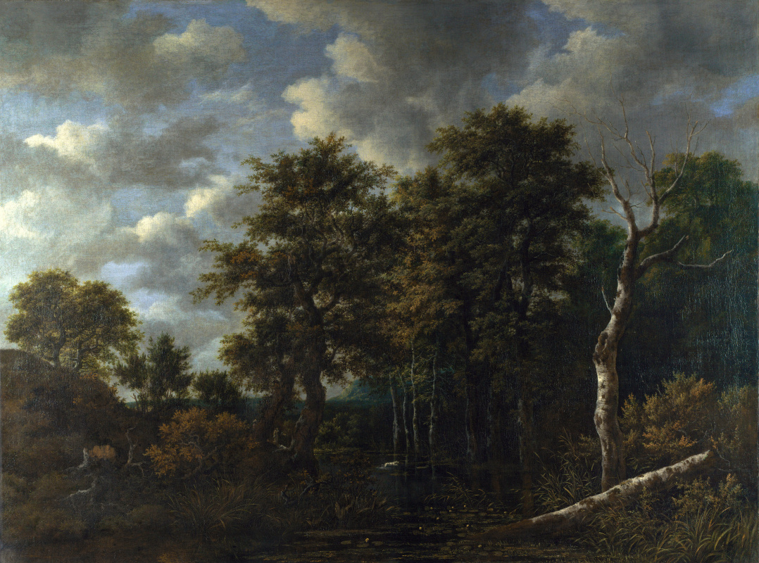 Якоб Исаакс ван Рейсдал. Пруд, окруженный деревьями, и гончая, догоняющая зайца