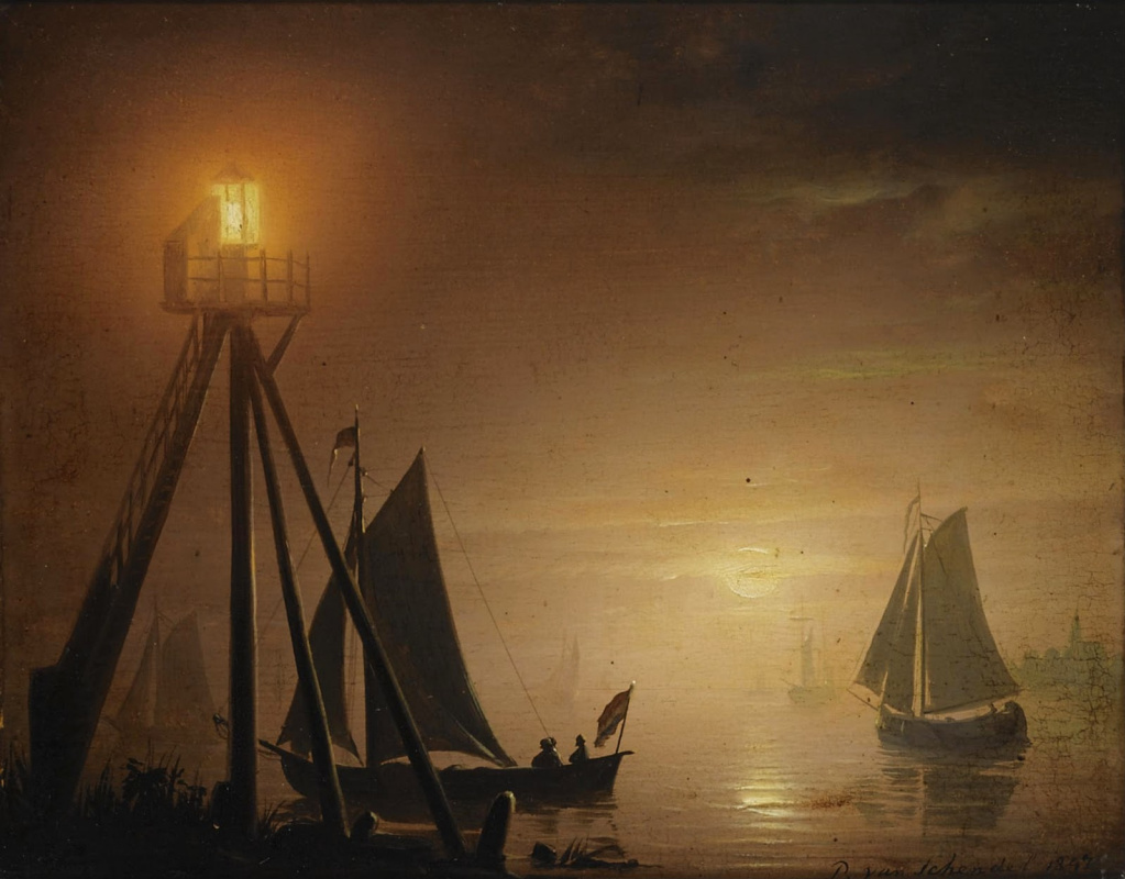 Petrus van Shendel. Barche al chiaro di luna. 1847