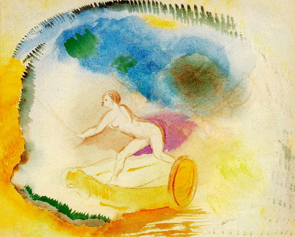 Odilon Redon. Nude woman on a chariot